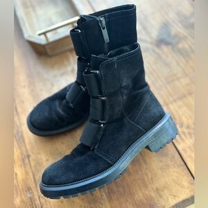 Aquatalia Liv Black Suede Combat Boots Size 6.5